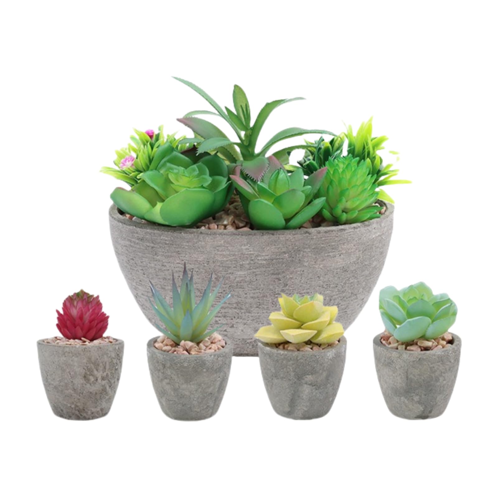 Fausse plante interieur salon : 5 plantes en pot de pulpe et fleurs artificielles