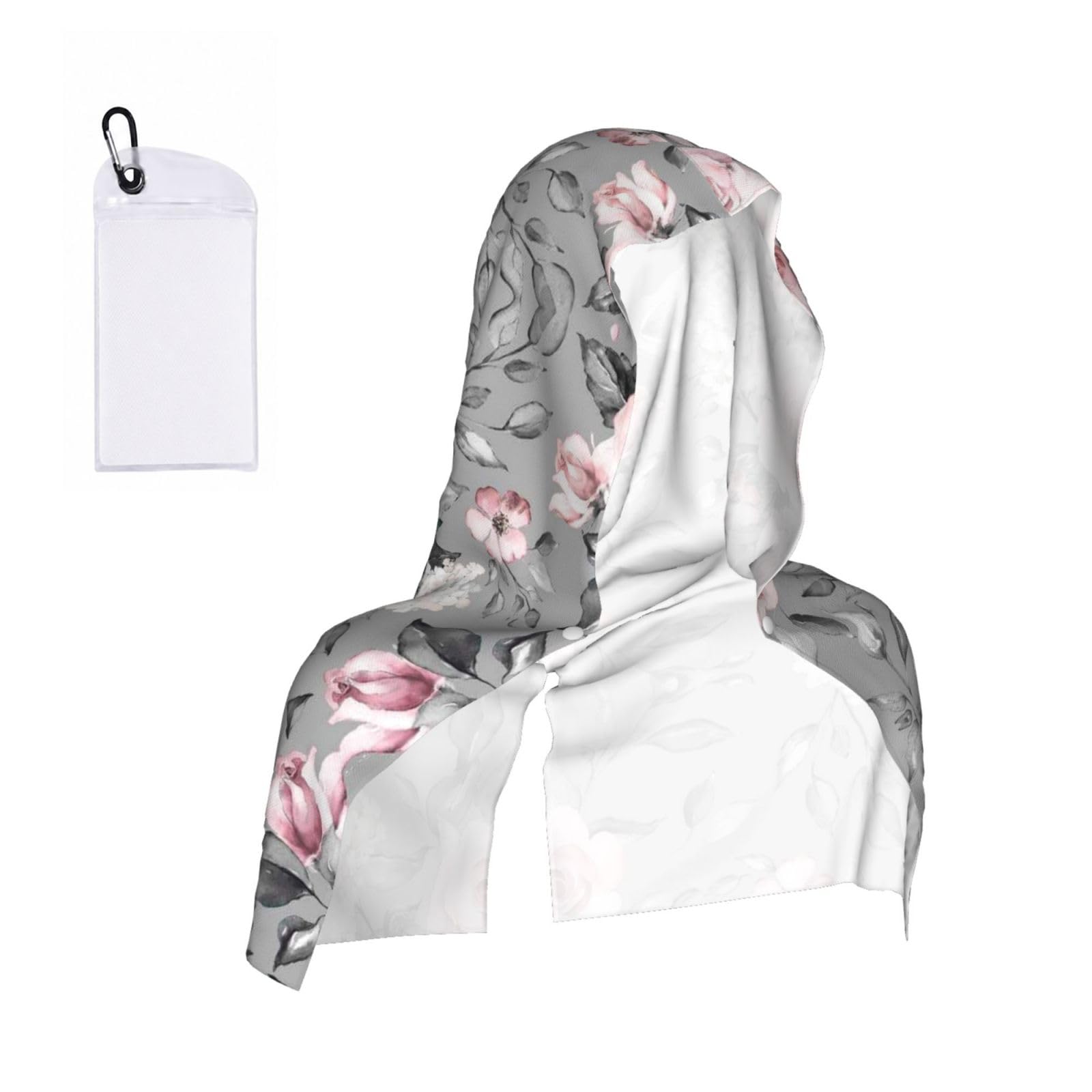 Esnaiuvcd Black Rose Flowers With Leaves Print Multifunctional Cooling Hoodie Bandana Portable Sweat Absorbing Design For Beach Workouts Exercise Heat Relief Accessories