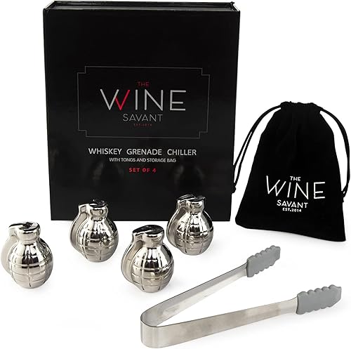 The Wine Savant Tool - Piedras de whisky en forma de granada, rocas enfriadoras de whisky de acero inoxidable