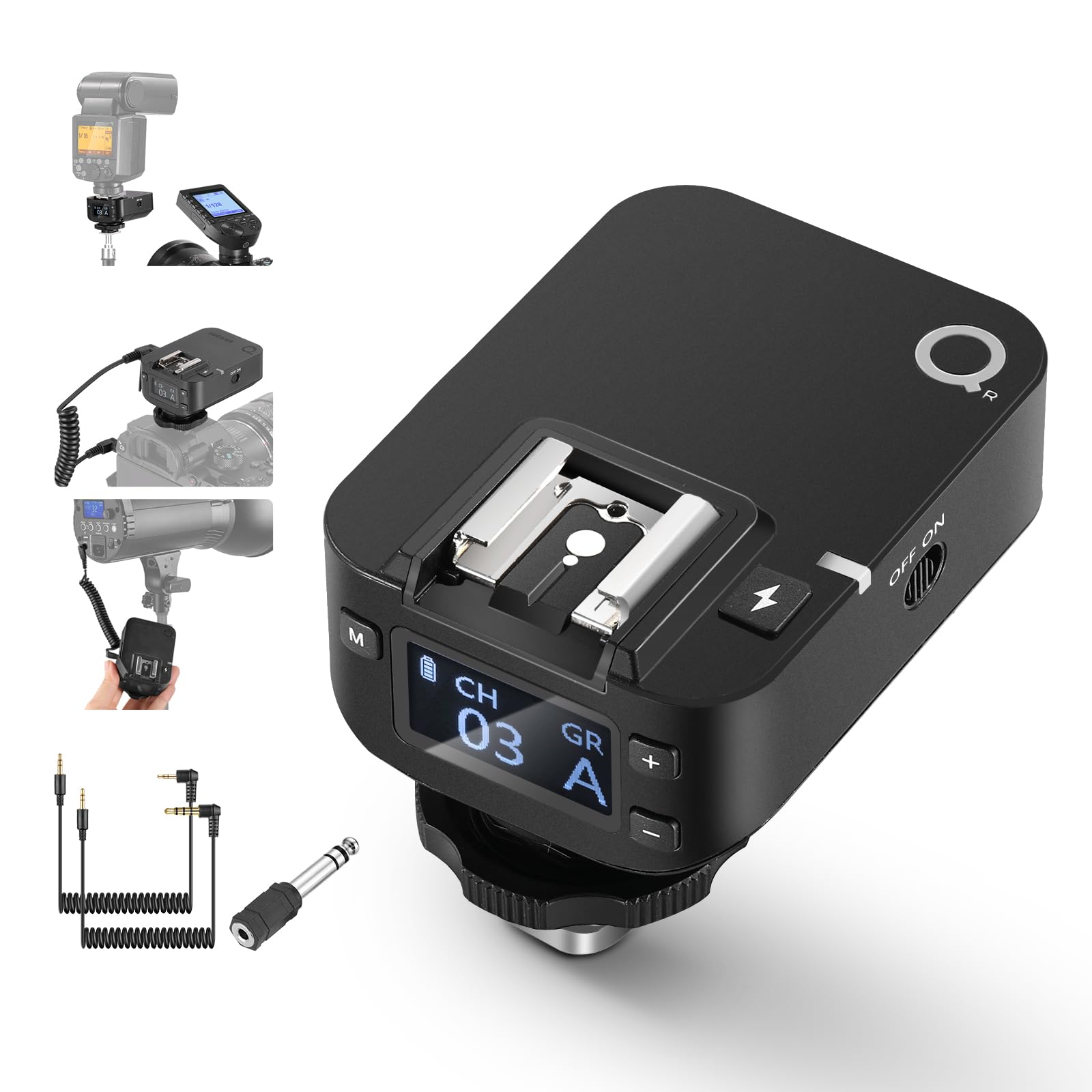 NEEWER Récepteur Flash sans Fil QR 2,4G pour Déclencheurs NEEWER QPRO-C/QPRO-N/QPRO-S, Contact Unique avec Port de Sync 2,5mm, Filetage 1/4", Compatible avec Godox Yongnuo NEEWER Vision4 S101 NW700