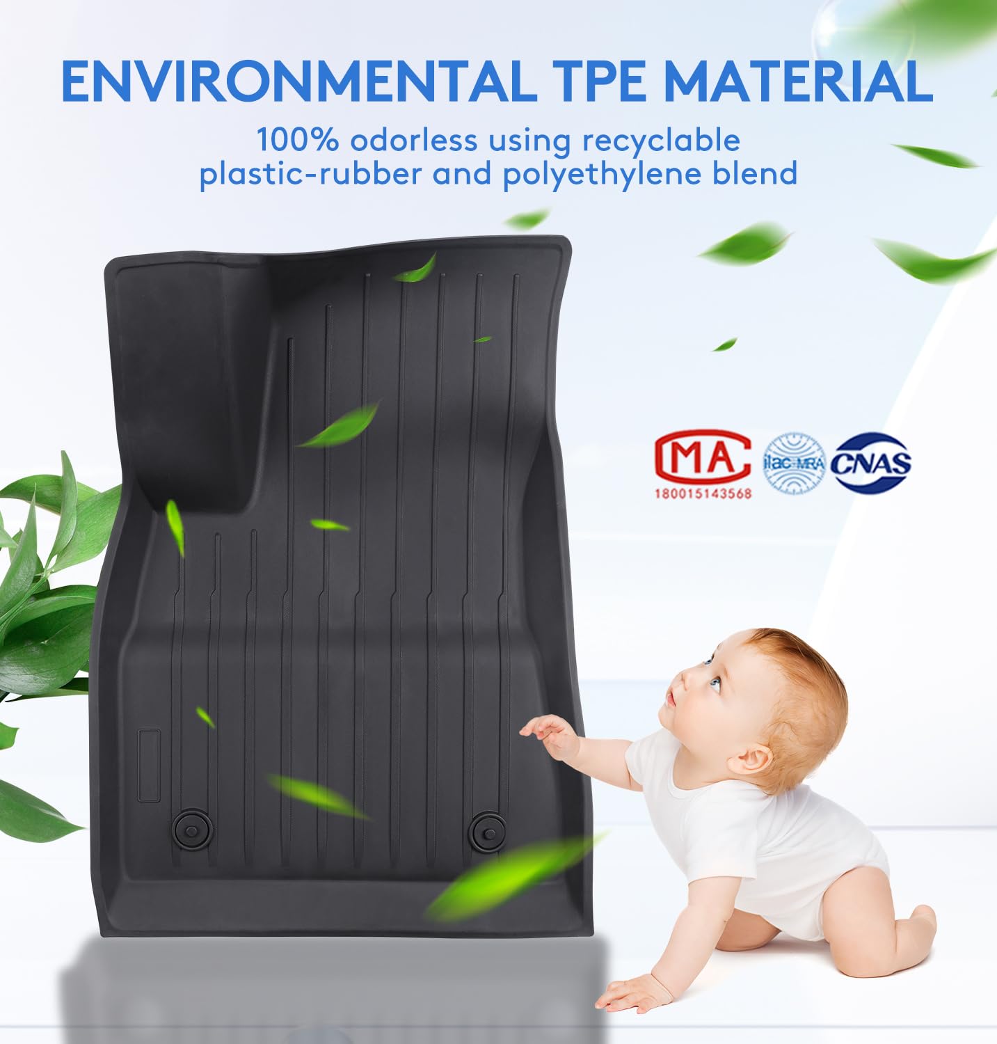 Wekar 2025 New Version Floor Mats for Tesla Model 3 Highland - Custom Fit All Weather TPE Front — view 6