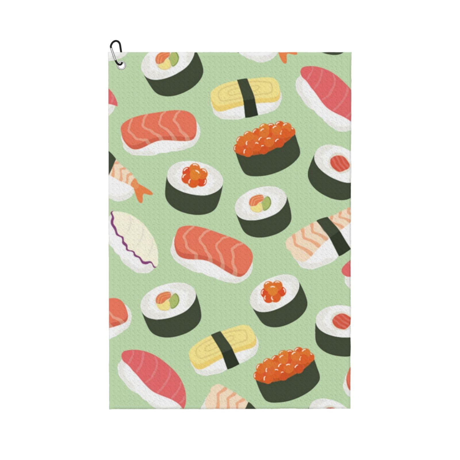 Hnnkloy Sushi On Green Printed, 16x24 in Portable Waffle Golf Towels with Carabiner Clip for Golf Bag
