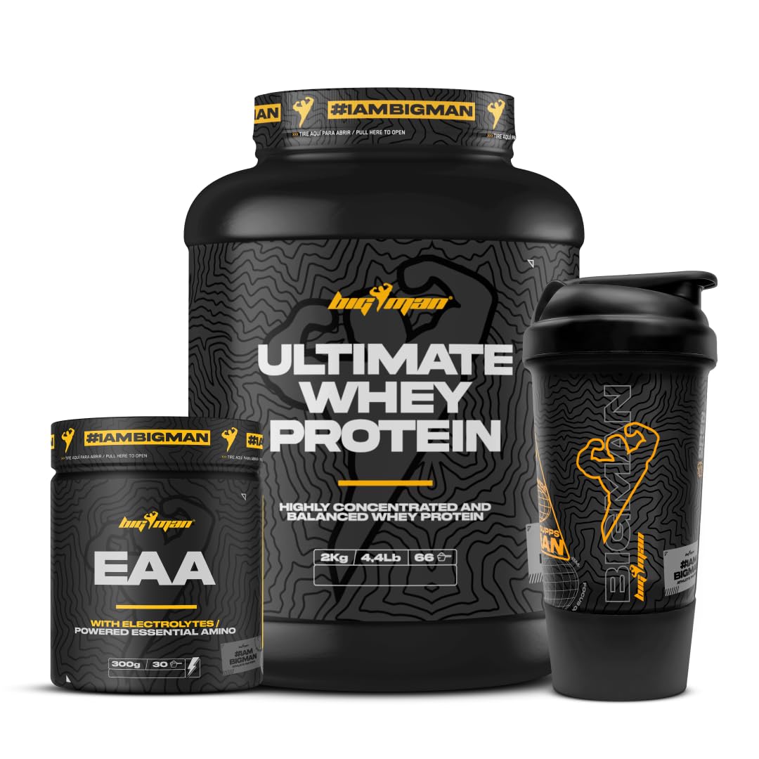 Pack BigMan Ultimate Whey Proteína 2Kg + Aminoacidos Essenciales Electrolitos + Shaker PRO "REGALO" | Fuerza, Resistencia | Tonificación Muscular | Recuperación Deportiva | Isotonico (Dubai Chocolate)