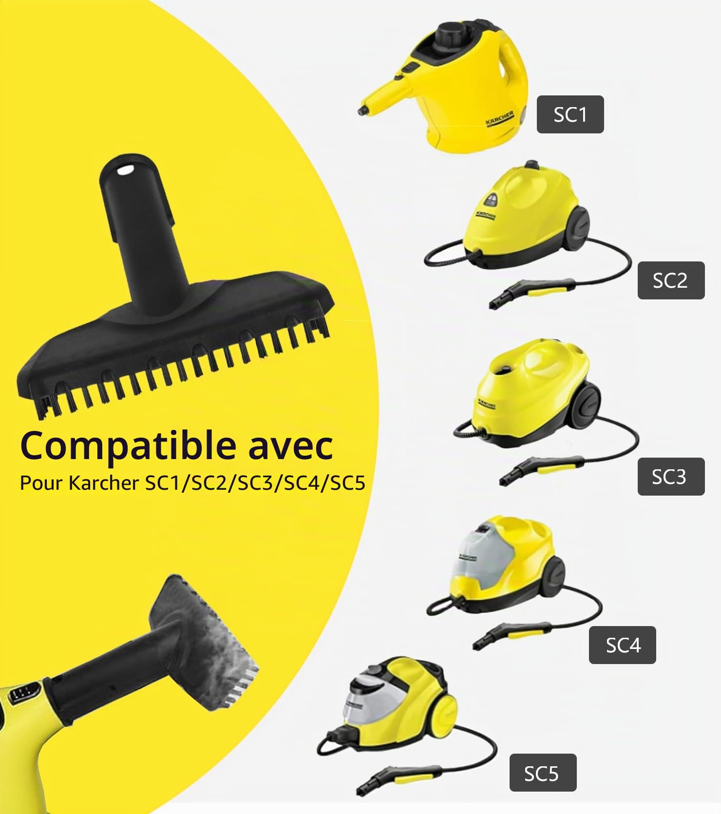 Lot de 8 pour compatible Karcher SC1 SC3 SC5 SC4 SC2 Accessoires de buse manuelle 2.884-280.0, brosse de nettoyage, brosse ronde, chiffon en fibre, pièces de rechange