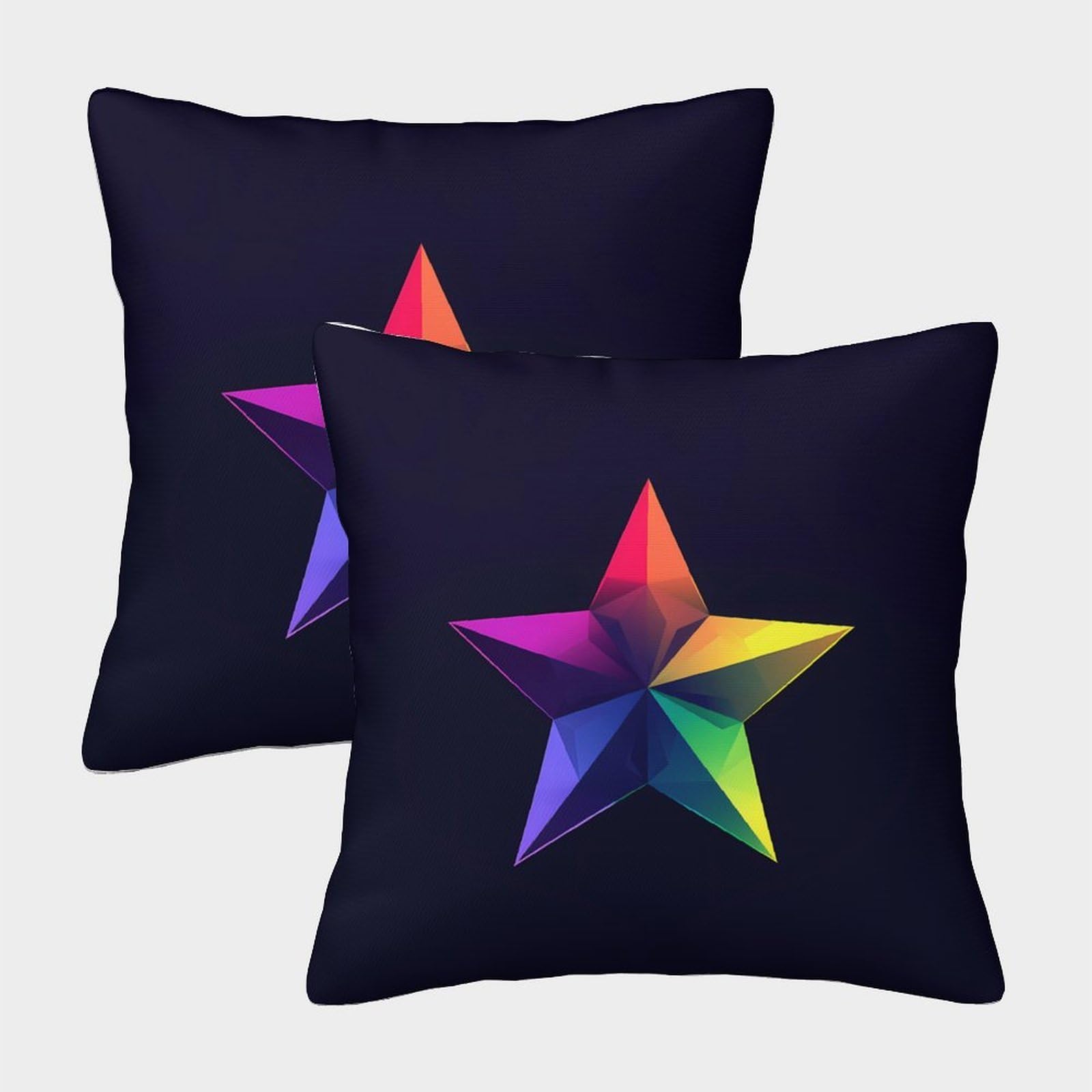 QFVANSIYO 3D Printed Geometric Rainbow Star Pillowcase Microfiber Bedroom Bedding Decor Colorful Star Pillow Cover for Adults 50x50cm