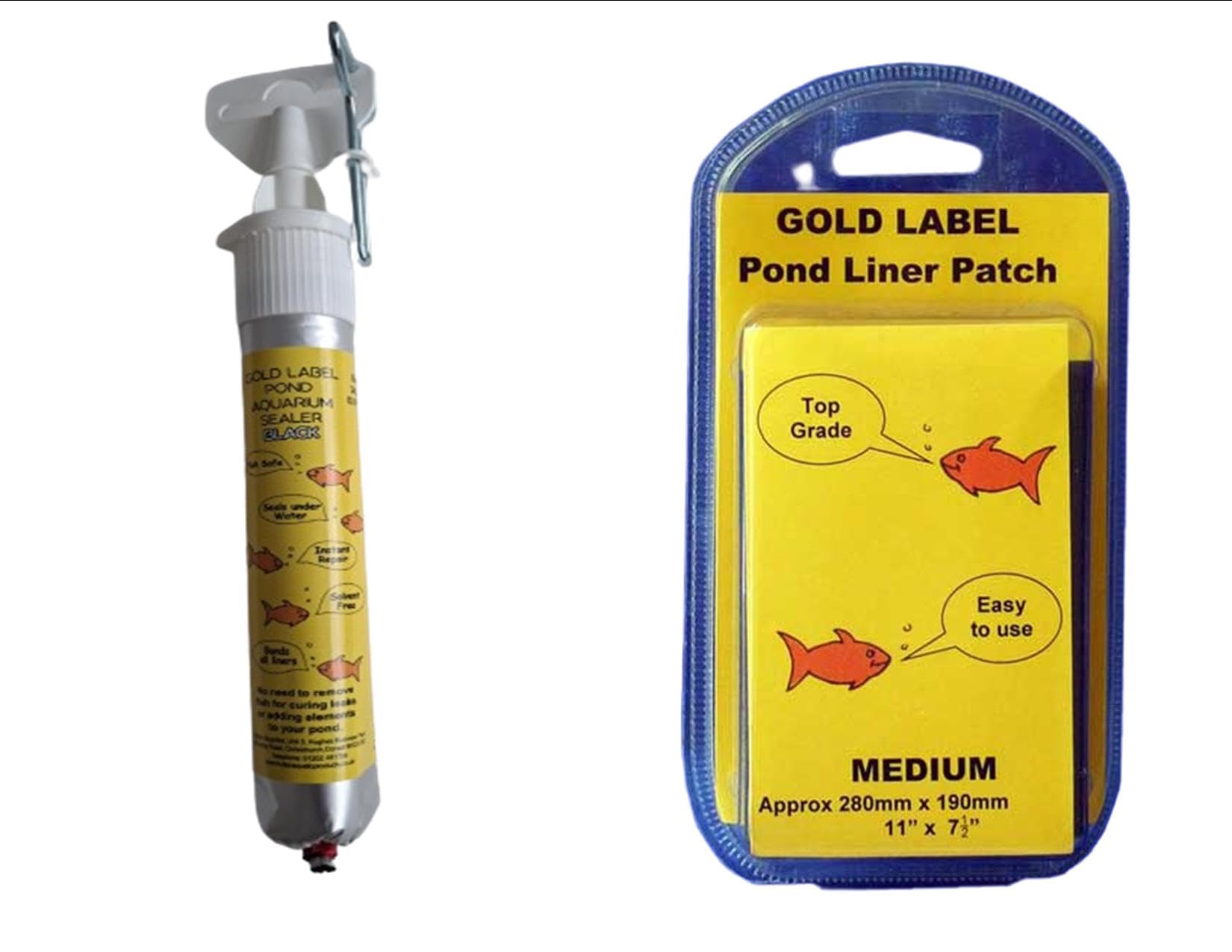 Water Garden Koi-Fischteich-Reparatur-Patch-Set, inklusive goldenem Etikett, schwarzem Dichtstoff und Teichfolien-Patch, einfache Reparatur von Rissen, Löchern und Schnitten in Koi-Fischteich und