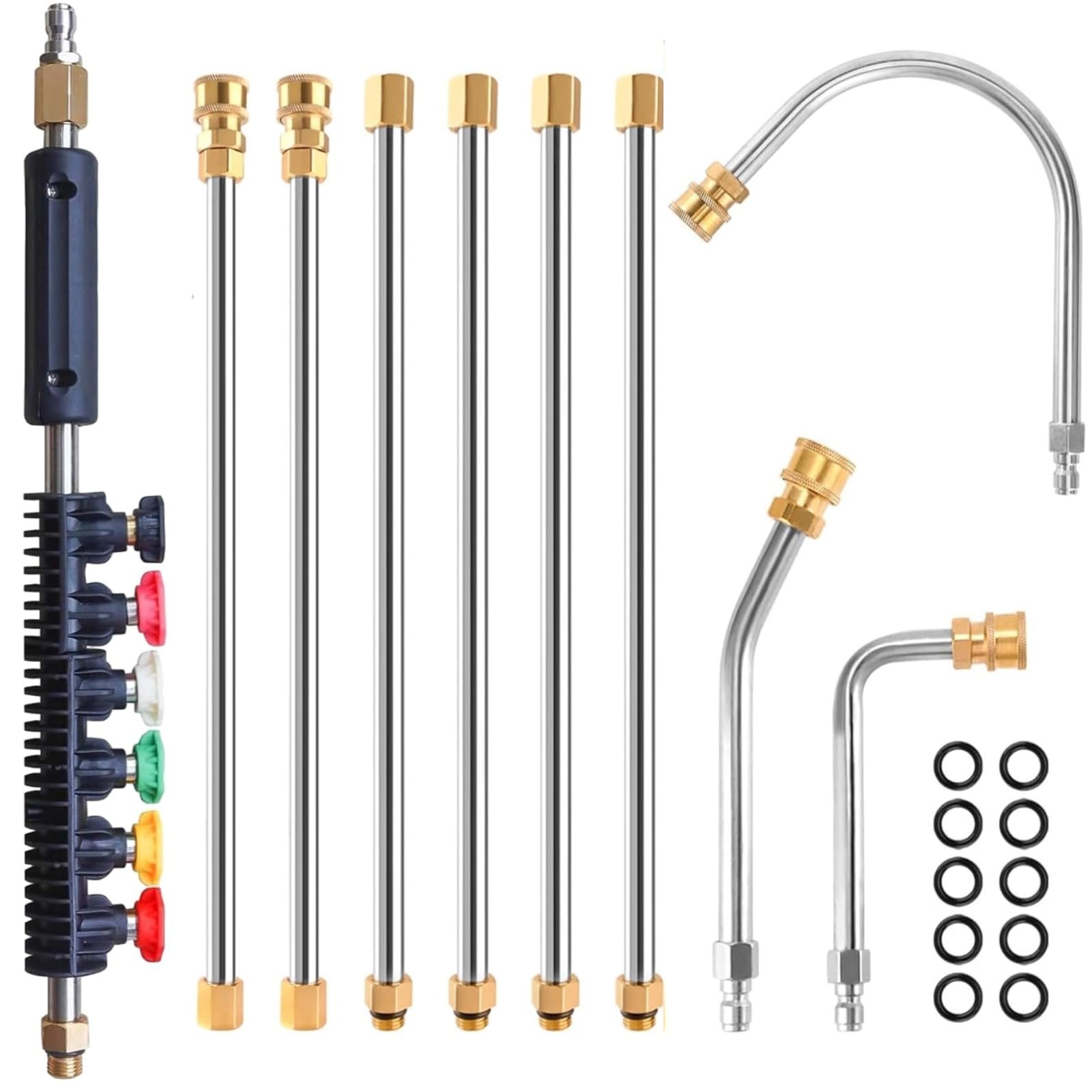 Pressure Washer Extension Wand Compatible for Karcher K2-K7, 10 Pack Gutter Cleaning Tools with 6 Nozzle Tips 30°/90°/120° Curved Lance 4000 PSI High Pressure Washer Wand Extension 1/4" Quick Connect