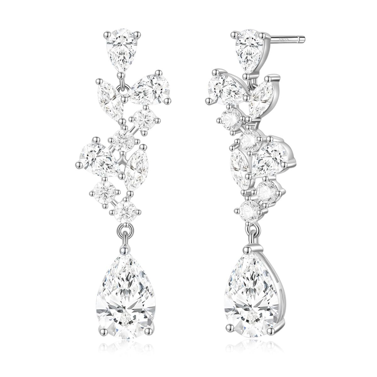 EAMTI Wedding Earrings for Brides Bridesmaid Sterling Silver Post Teardrop Long Earrings for Women Cubic Zirconia Dangle Earrings