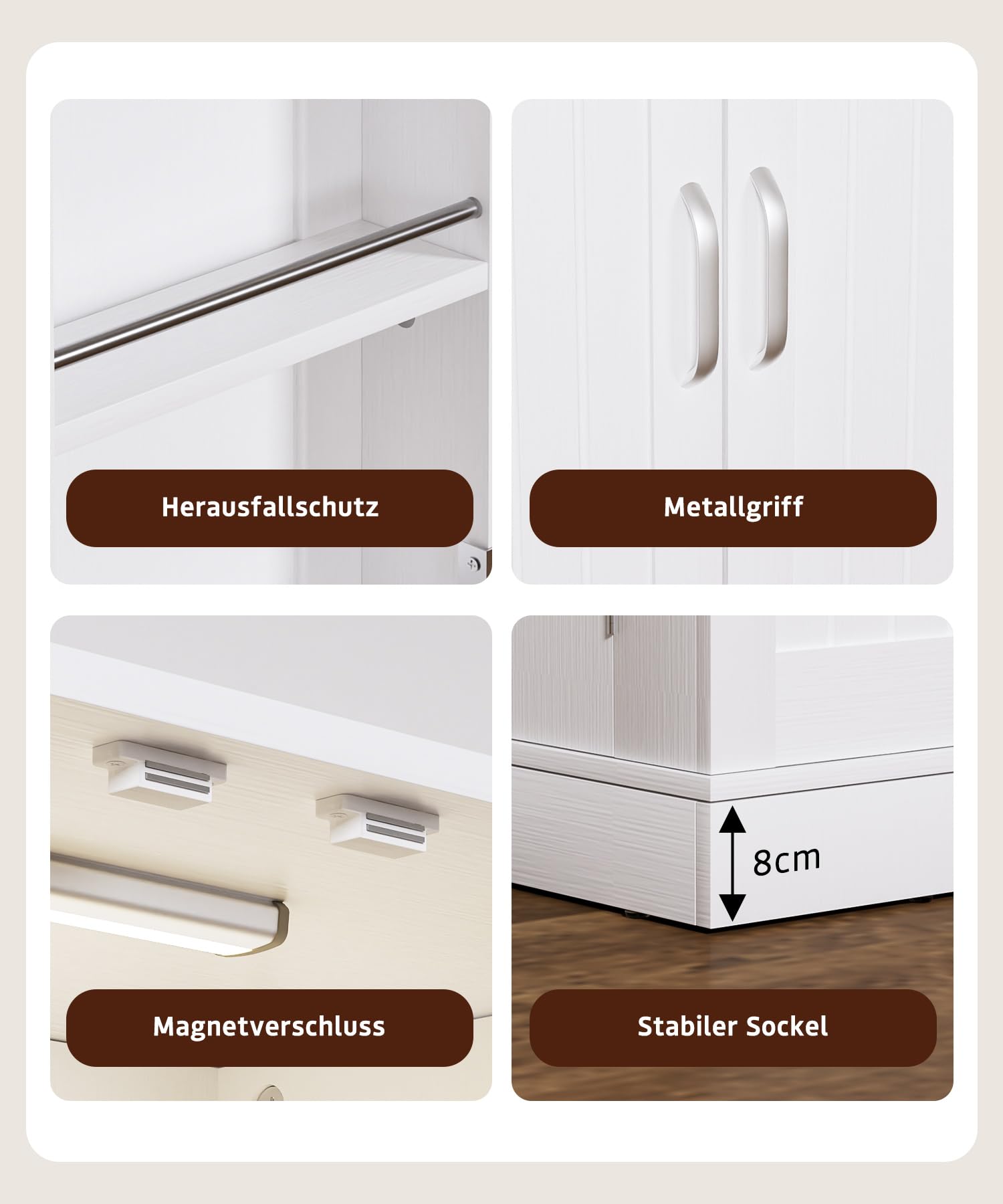 Yorbay 118 cm Küchenschrank mit LED-Sensorleuchte: Doppeltüriger Vorratsschrank mit 3 Verstellbaren Regalbrettern - Mehrzweckschrank mit Kippschutz für Küche Esszimmer Wohnzimmer (Weiß)