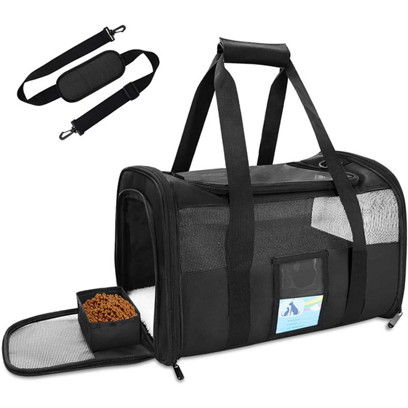Transportin Gato Perro Pequeño, Bolsa Transporte Mascotas Transportin Gato Plegable Transpirable Duradera Bolsa de Transporte para Cachorros y Gatitos, Viaje, Paseo (50x27x31CM,Negro)