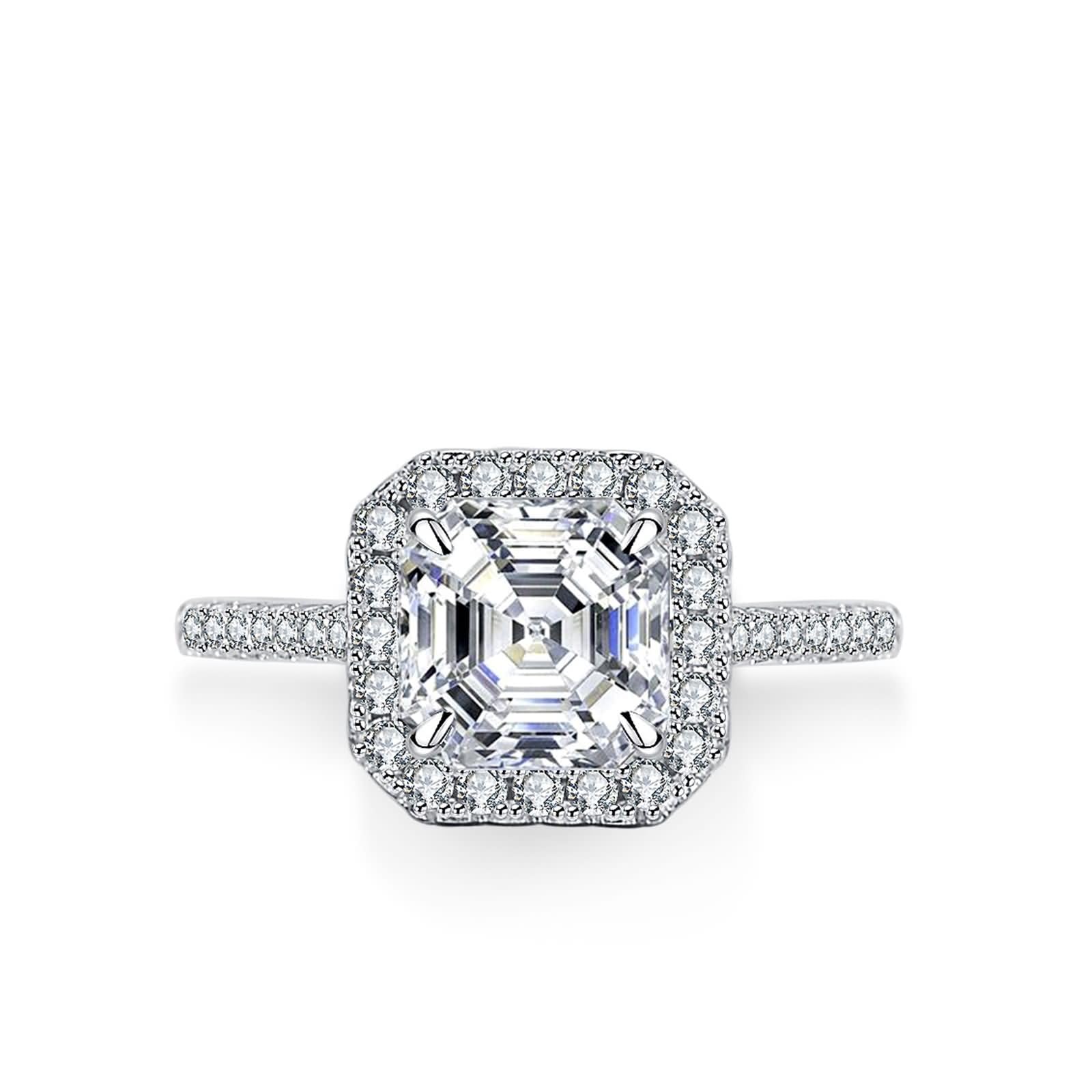 Anillo de oro para mujer, anillo de compromiso, oro blanco, halo con moissanite de 3 quilates, anillo de boda de oro auténtico para mujer