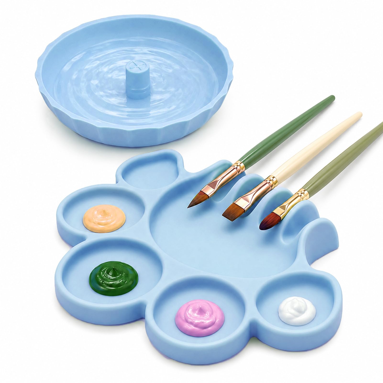 SOQKEEN Silicone Paint Palette Set with Brush Holder & Wash Cup, Light Blue