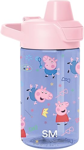 Simple Modern Peppa Pig - Botella de agua para niños, de plástico, sin BPA, tapa con popote a prueba de fugas, reutilizable y duradera para niños