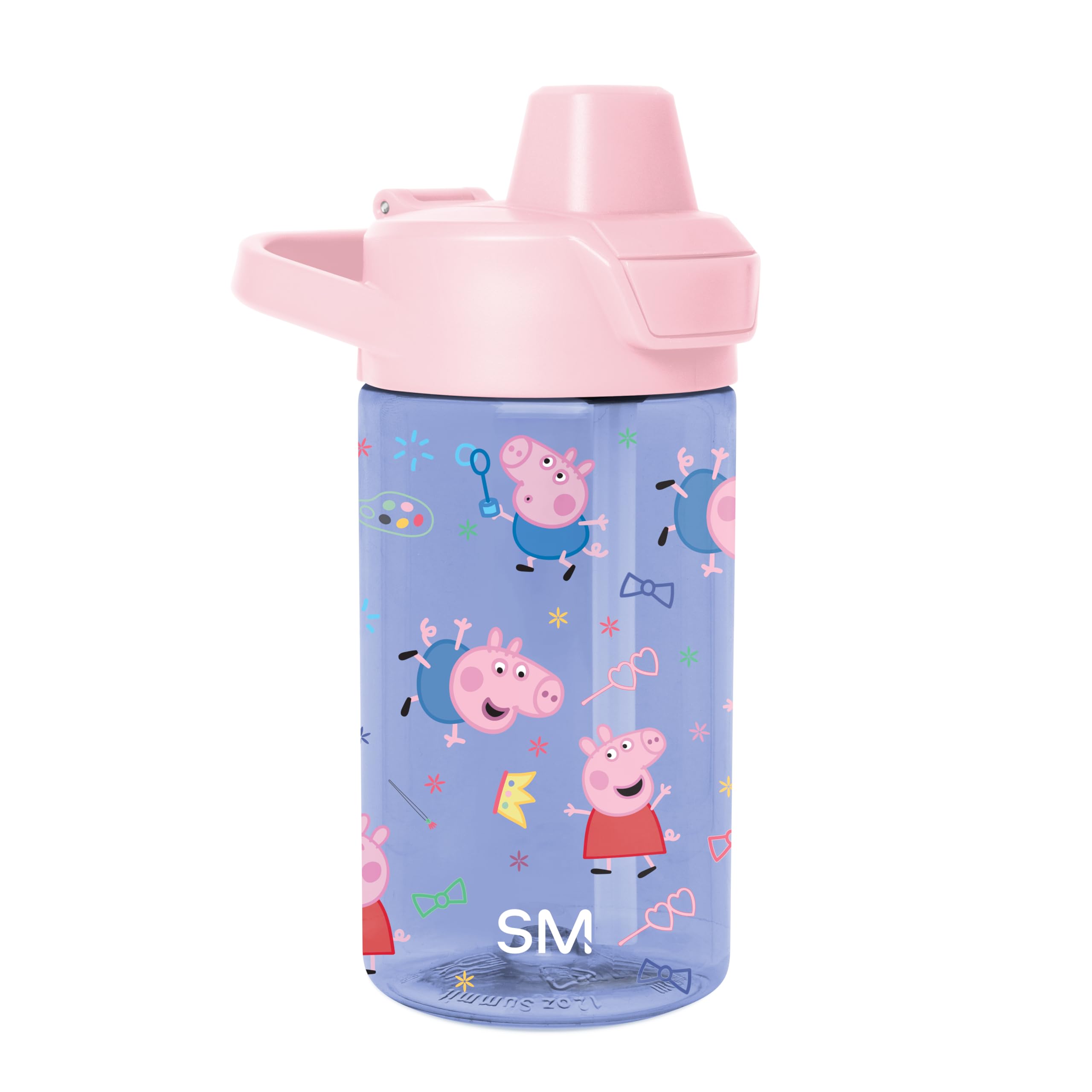Simple Modern Peppa Pig Kids Tritan Plastic Summit Water Bottle | 12 oz BPA-Free Cup with Covered Leak Proof Straw Lid for Girls, Toddlers | Bubbles