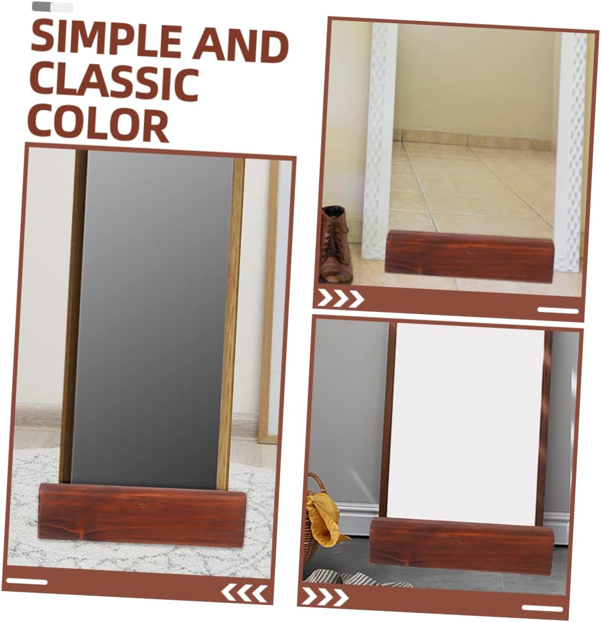 Garneck Full Mirror Stand with Wooden Support Base Multi-use Floor Mirror Holder Non-slip Design for Bedroom and Living Room Decor Walnut Finish