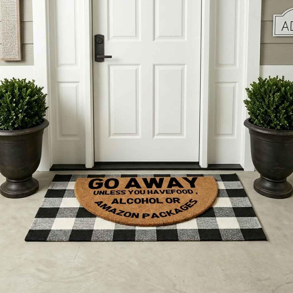 GDCJJIAX Practical Magic Quotes Half Round Doormat, 0.4" Thick Semi Circle Witchy Welcome Mat, Non-Slip Rubber Backing Indoor Outdoor Funny Movie Fan Gift (Go Away Unless You Have Food or Packages)