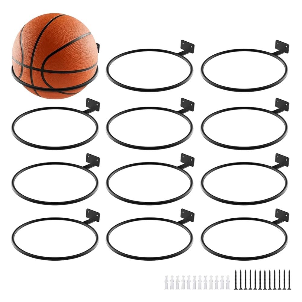 12 Soportes de Pared para Balones de Baloncesto, Estante Universal para Balones, Expositor de Pared Que Ahorra Espacio para Balones de Baloncesto