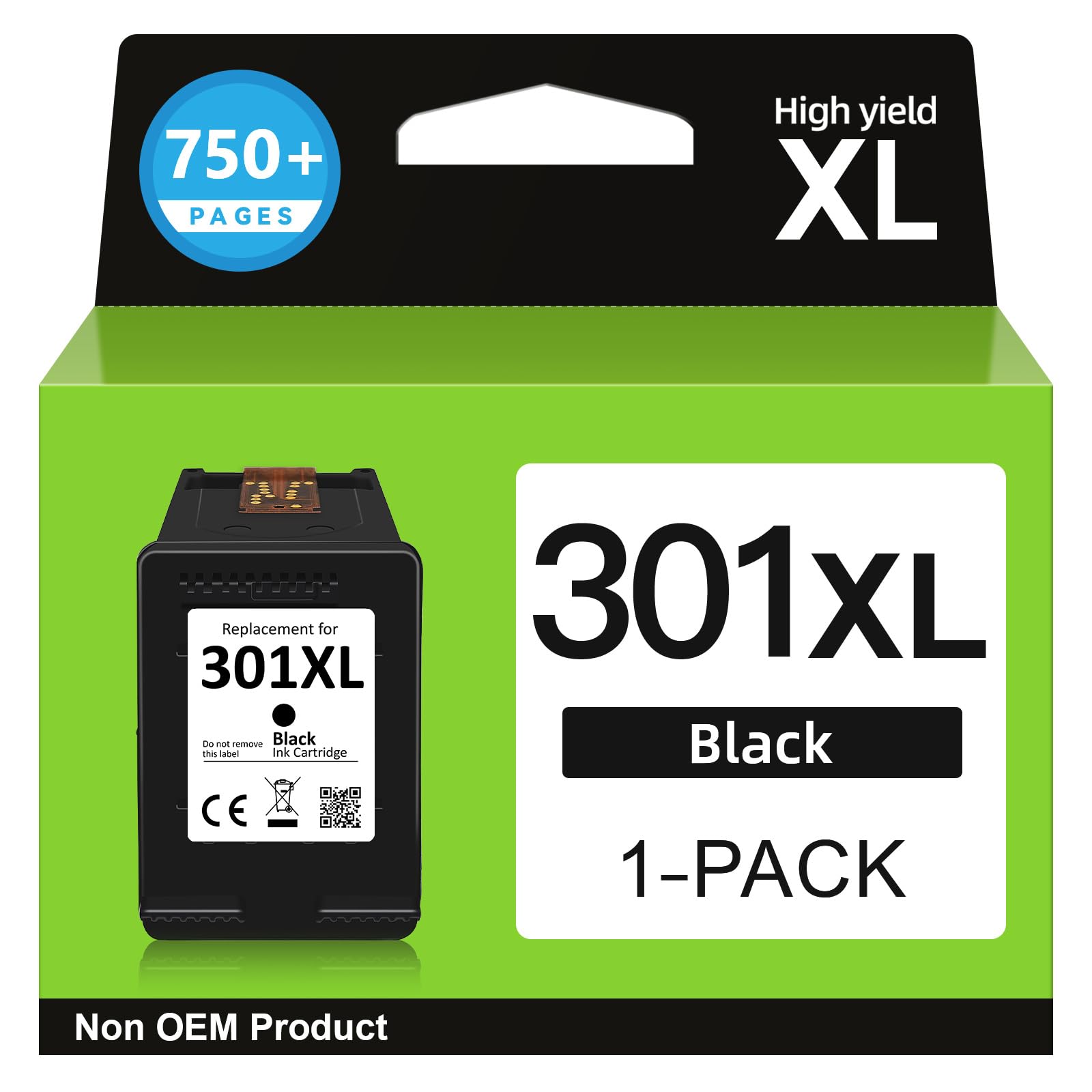 Sunnieink 301XL Black Ink Cartridge - 750+ Pages, Replacement for HP 301 Black Ink Cartridge Original, Printer Ink 301 XL for DeskJet 2540 2544 2549 1510 Envy 4500 4504 5530 OfficeJet 2620 2622 4630