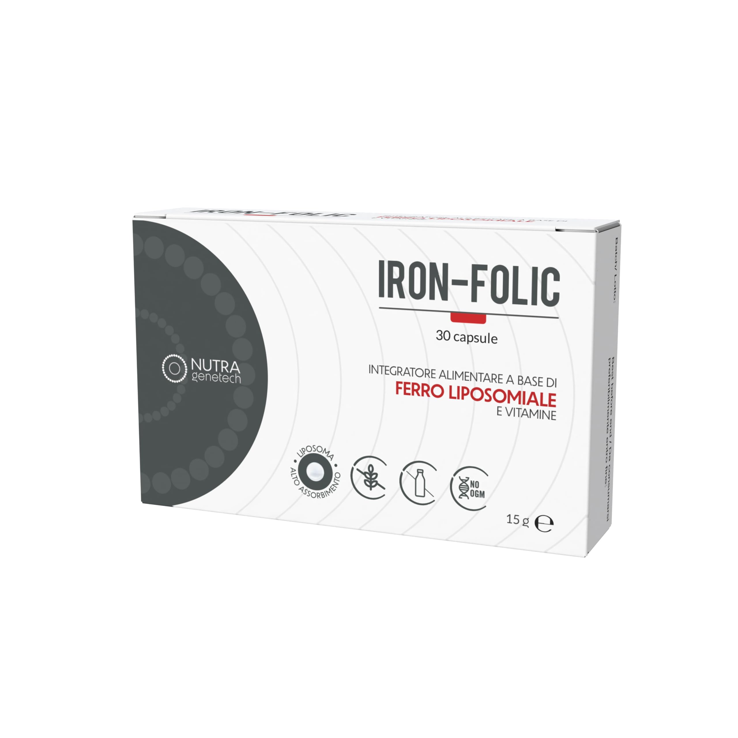 Iron-Folic – Integratore alimentare con Ferro Liposomiale (30 mg/cps.), Acido Folico, Vit. B6 e B12 – Contribuisce alla normale formazione dei globuli rossi e alla riduzione della stanchezza – 30 caps