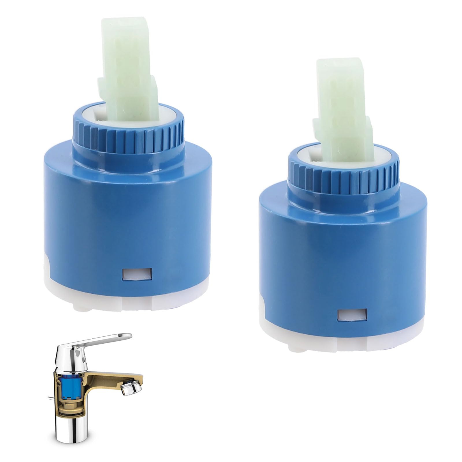 Cerioll Cartucho de Cerámica, 2 Pcs 35 mm, Cartucho de Grifo de Cerámica, para Grifos de Cocina, Baño y Ducha, Azul, Montaje en Cubierta, Ahorro de Agua y Reducción de Ruido