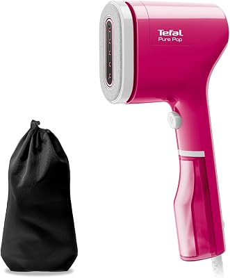 Tefal Pure Pop Slim Handheld Clothes Steamer, No Ironing Board Needed, Ready to Use in 15 Seconds, 70ml Detachable Water Tank, Travel Iron, Garment Steamer, Pink, DT2023