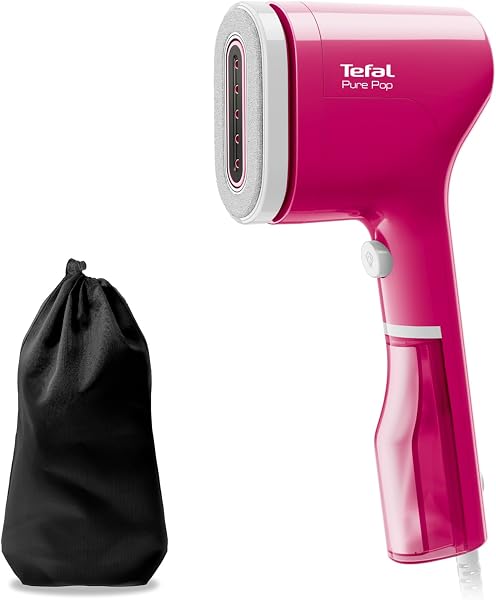 Tefal Pure Pop Slim Handheld Clothes Steamer, No Ironing Board Needed, Ready to Use in 15 Seconds, 70ml Detachable Water Tank, Travel Iron, Garment Steamer, Pink, DT2023 - 1