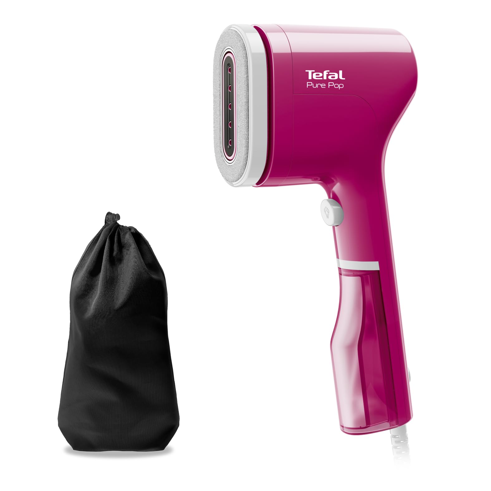 Tefal Pure Pop Slim Handheld Clothes Steamer, No Ironing Board Needed, Ready to Use in 15 Seconds, 70ml Detachable Water Tank, Travel Iron, Garment Steamer, Pink, DT2023