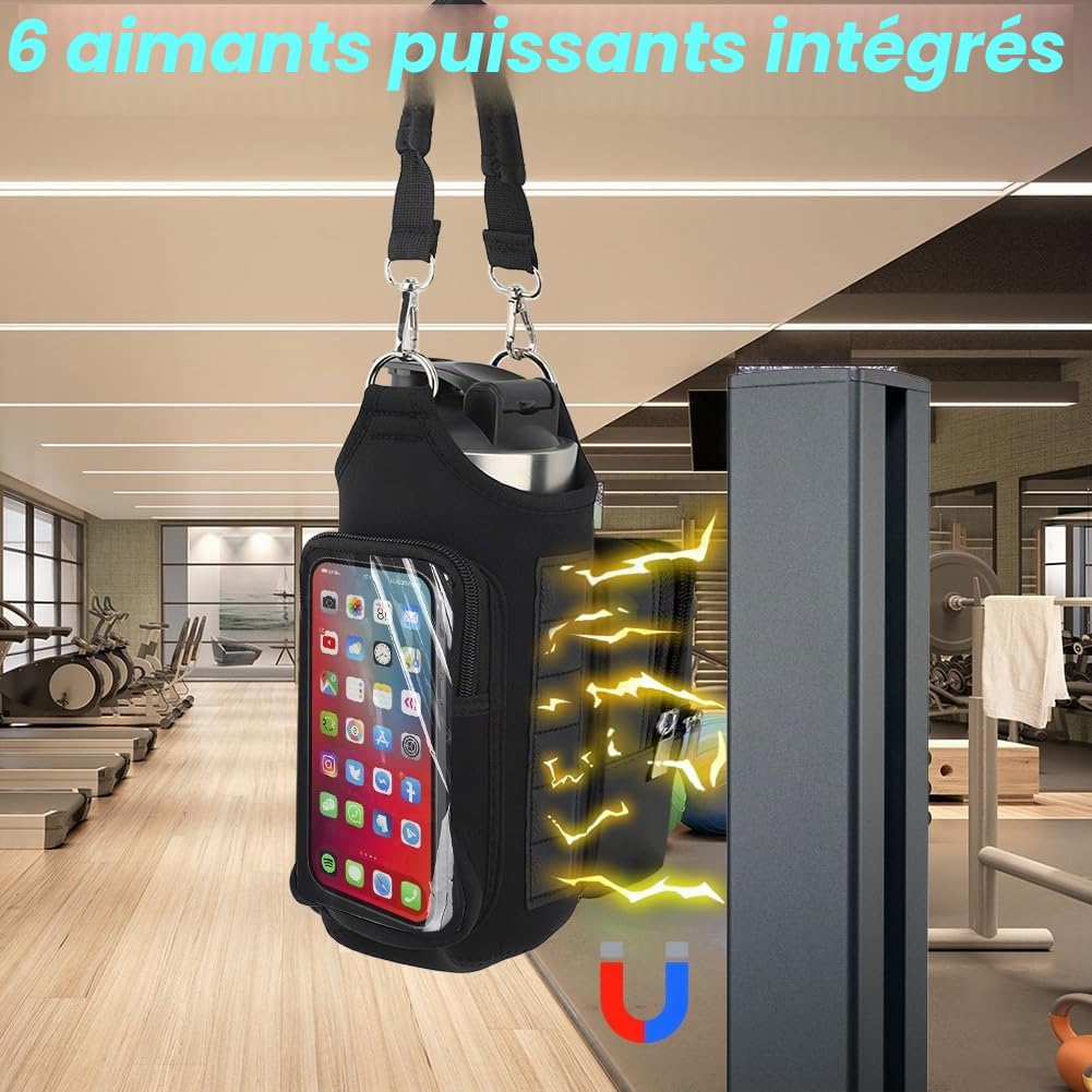Tiiyee Sac Magnétique Sport, Sac Magnetique Salle de Sport avec Sangle | Réglable et Compartiment Téléphone Porte Gourde Magnetic pour Femmes et Hommes Gym Bag pour Voyages Fitness Sport