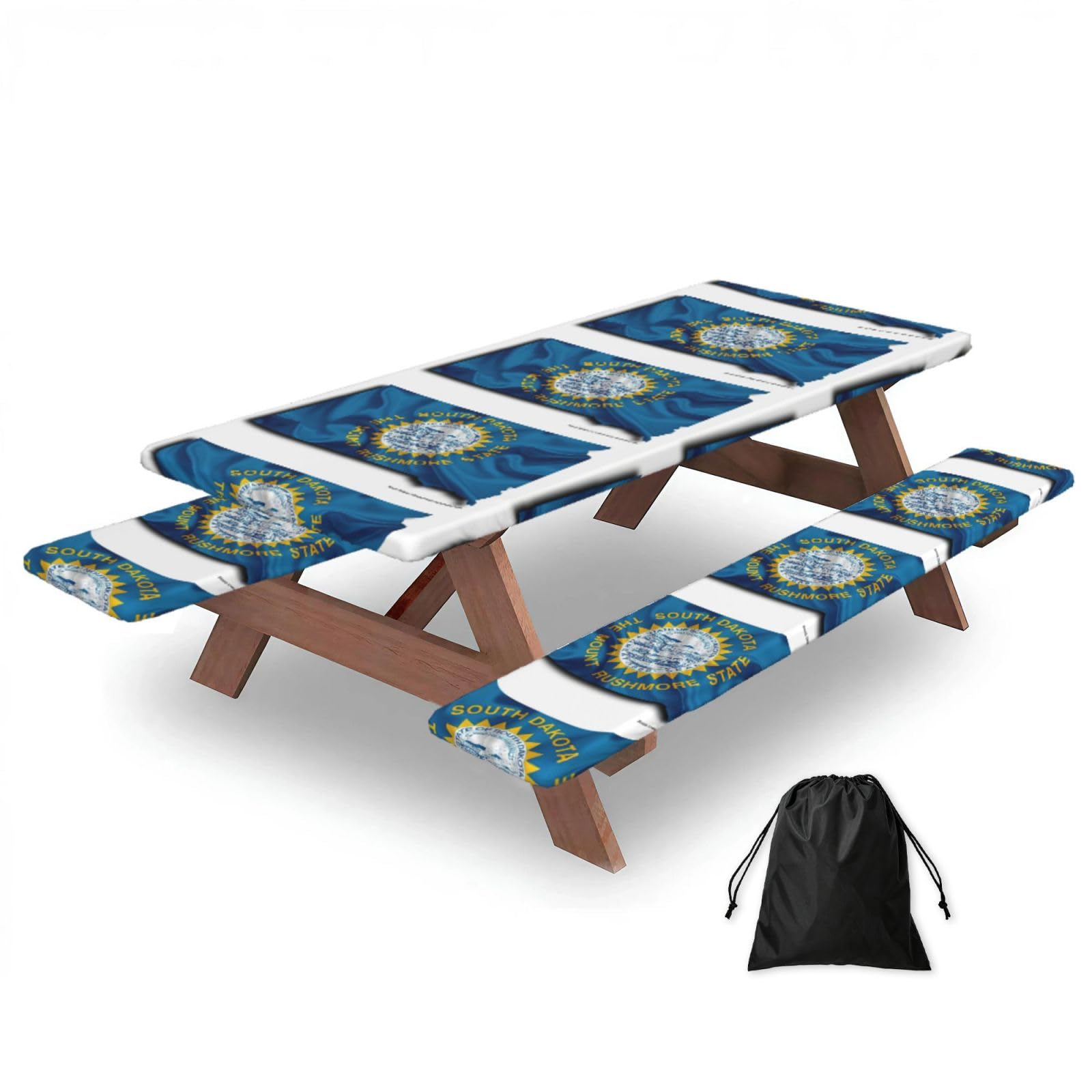 Yqxwjl Black South Dakota Flag Map Print Camping Essentials Waterproof Camping Table And Bench Cover With Drawstring Bag 183 Cm