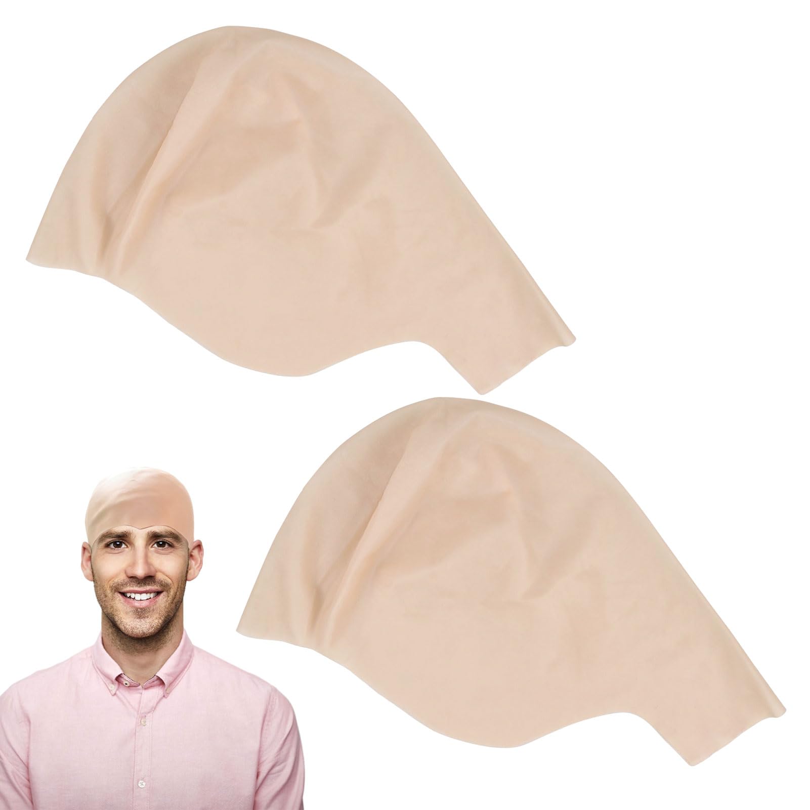 Qianeffort Bald Cap,2 PCS Latex Bald Caps for Dress Cosplay,Skin-color Bold Caps,Bald Wig for Adult,Bald Cap for Gru Costume,Bald Head Cap Bald Cover,Latex Bald Caps for Adult Men and Women