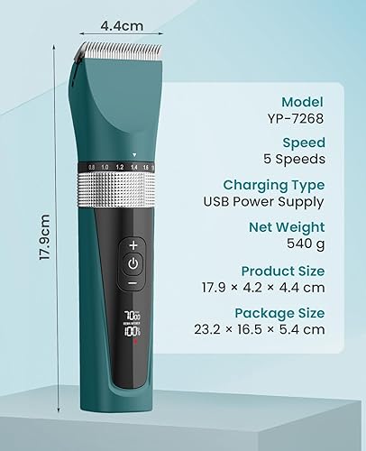 Miniatura 8 de oneisall Cortapelos para gatos para cabello enmarañado, kit silencioso de aseo para gatos de 5 velocidades, afeitadora inalámbrica para cabello