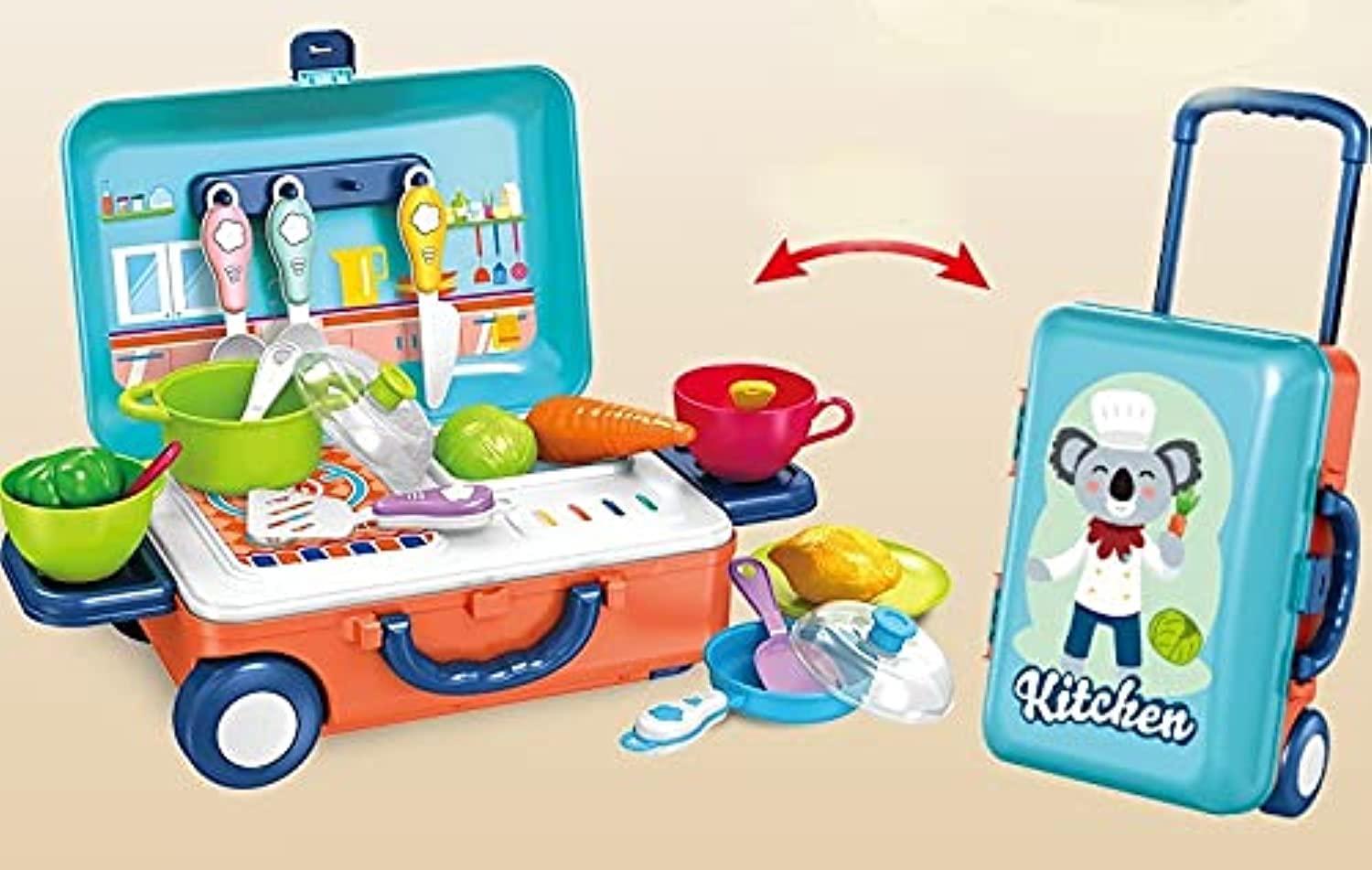 B&K Kids Kitchen Cooking Pretend Play Learning Educational Set Kitchen Toy with Portable Suitcase 23 Pcs Set Play for Toddler Toys for Girls Boys – Educational and Fun game.
