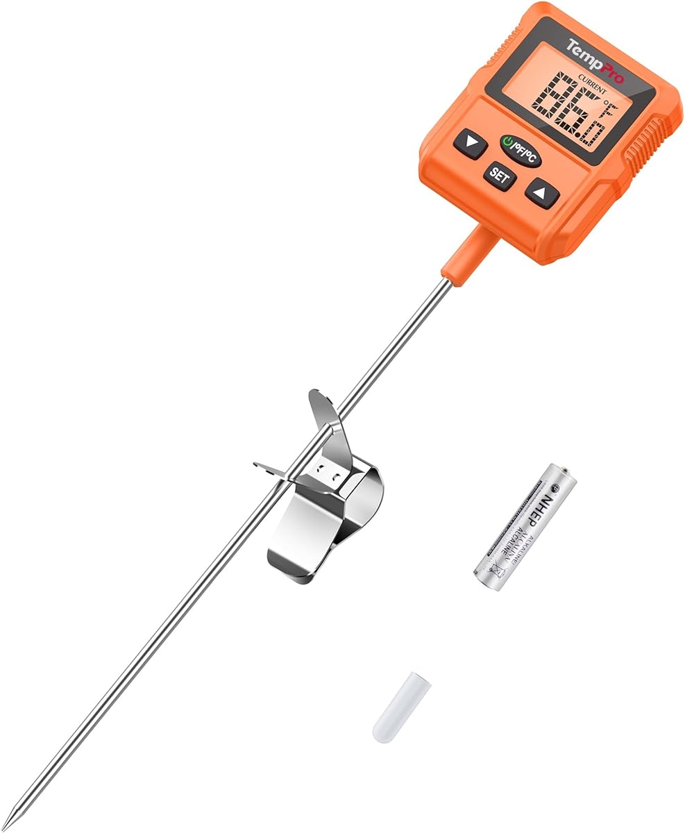 TempPro TP511 Digital Candy Thermometer with Pot Clip, Programmable Instant Read Food Meat Thermometer with 10'' Long Probe for Baking Grilling Candle Oil Deep Fry Thermometer(Previously ThermoPro)