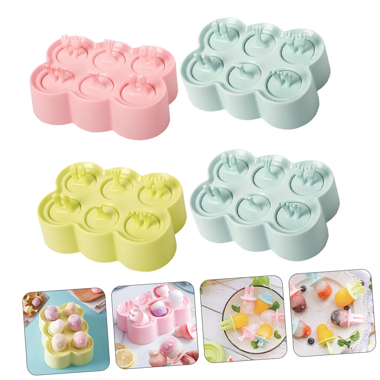 4ensembles Moules à Glace Silicone pour Soi-même Moules à Glace Réutilisables pour Jus de Fruits Crèmes Dessert et Yaourts