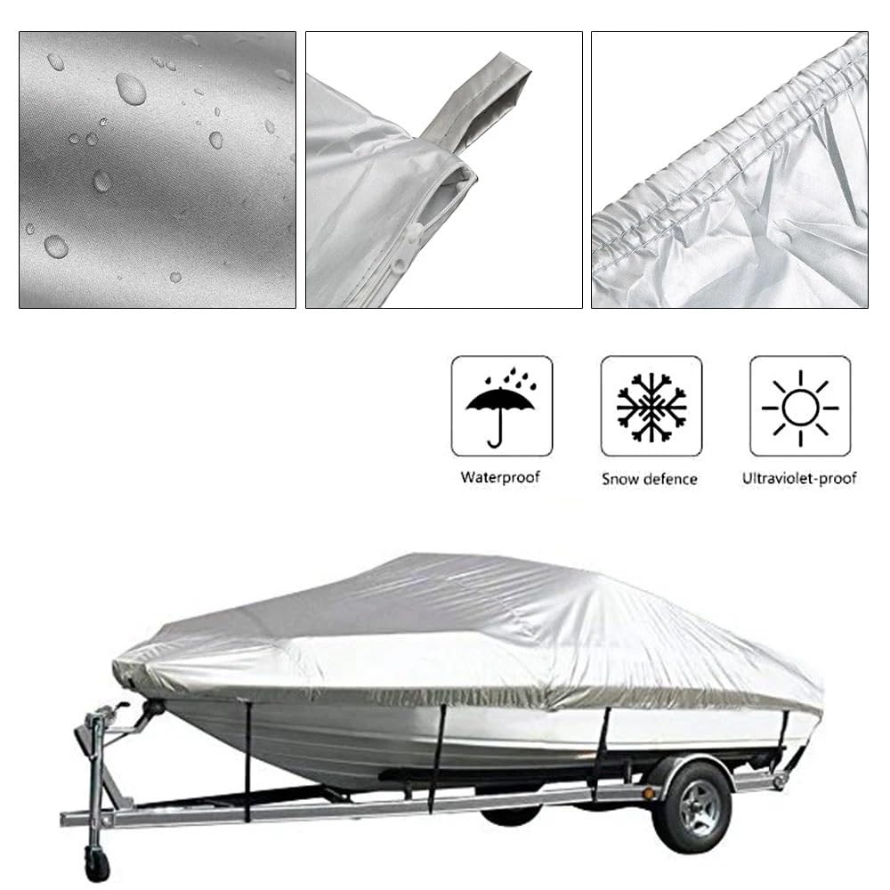 Copertura per Barca Kayak Copertura Copertura per barca, protezione esterna per yacht, impermeabile, resistente, argento riflettente, tessuto Oxford 300D, anti-sfondamento, antistrappo(14-16FT Cover)