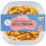 Bajo contenido en azucares. REAL VEGY Pasta con salsa boloñesa - Plato preparado vegano Real Vegy sin gluten, sin soja, sin lactosa, sin carne. 250 gramos.