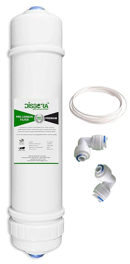 Dissora Premium 10 Inch Inline Pre Carbon Block Filter Cartridge, Suitable for All Kind of RO UV UF Water Purifier, Pack of 1