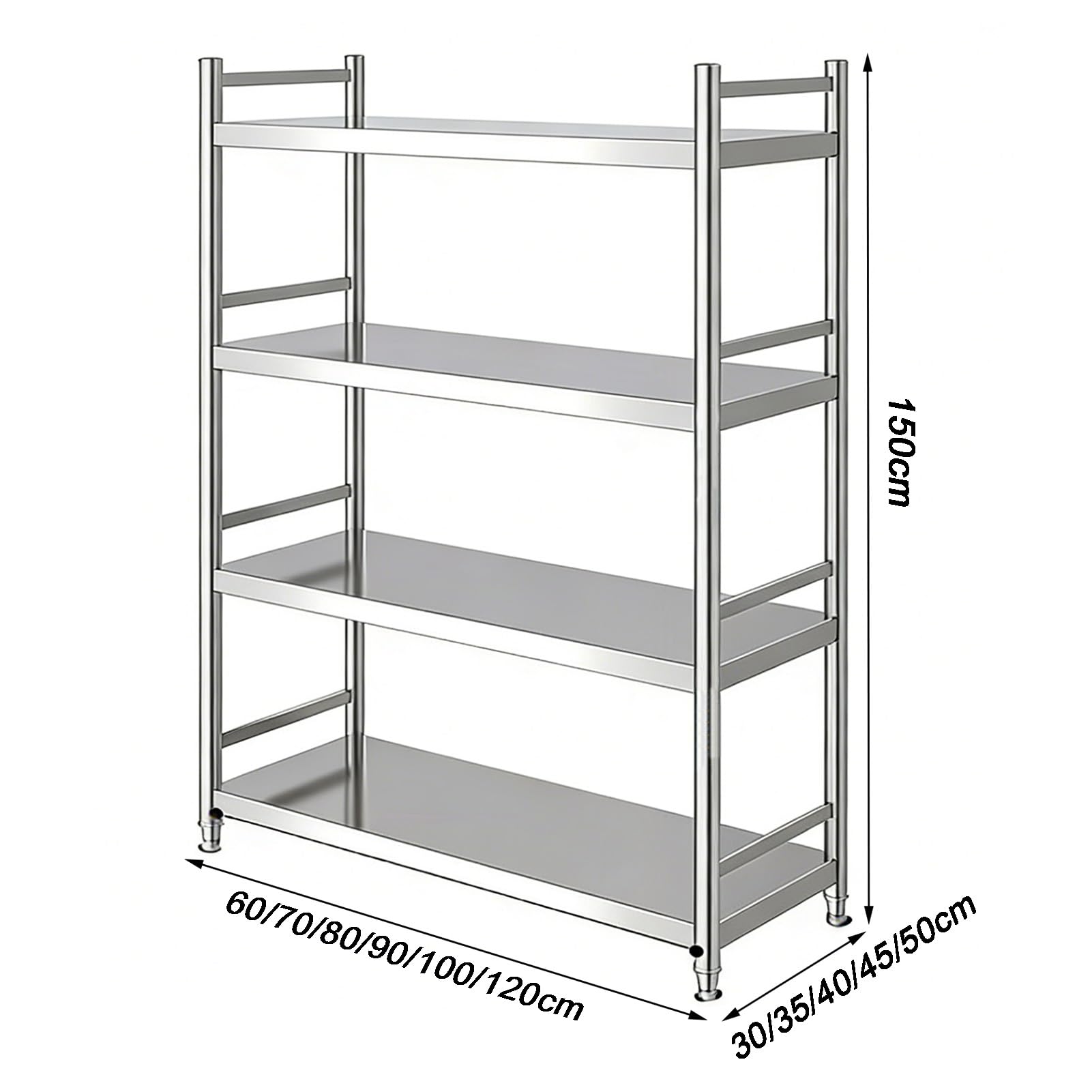 Scaffale a 4 ripiani, in acciaio inox, per garage, resistente, per ufficio, cucina, camera da letto, balcone, garage, 80 x 35 x 150 cm