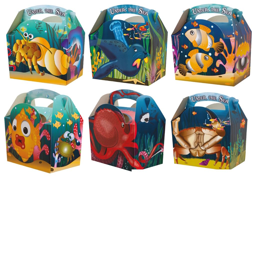 10 Animal Themed Food Boxes Picnic Carry Meal Box Kids Birthday Party Bag Plate (Under the Sea)