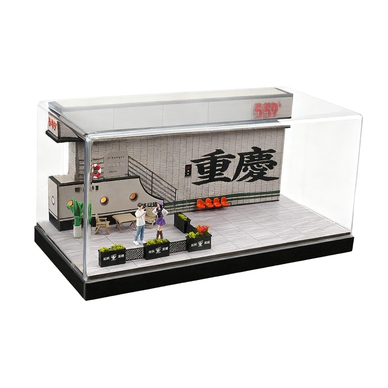 Oshhni Vitrine für Modellautos im Maßstab 1/64, Aufbewahrungsbox für Spielzeugautos, Straßen-Diorama-Szenario, staubdicht, Organizer für