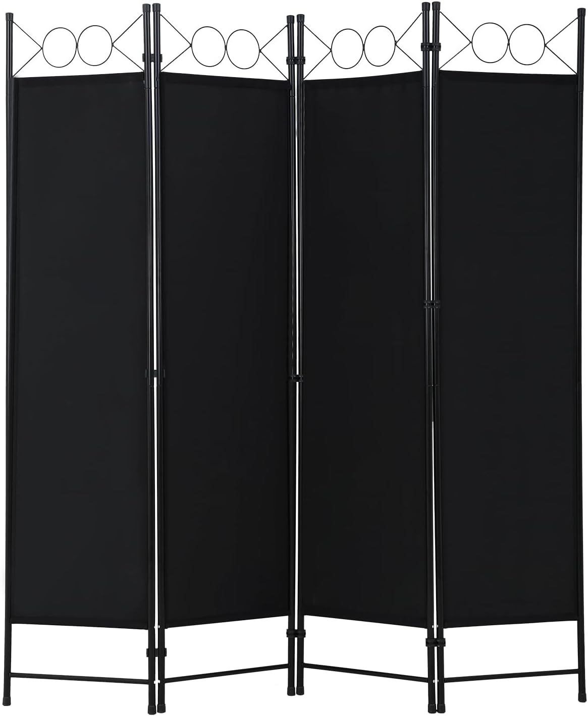 FDW 4 Panel Room Divider, 6FT Folding Privacy Screen Freestanding Partition Wall, Portable Room Separator for Dorm Bedroom Office Studio, Durable Metal Frame & Breathable Fabric, Dark Black