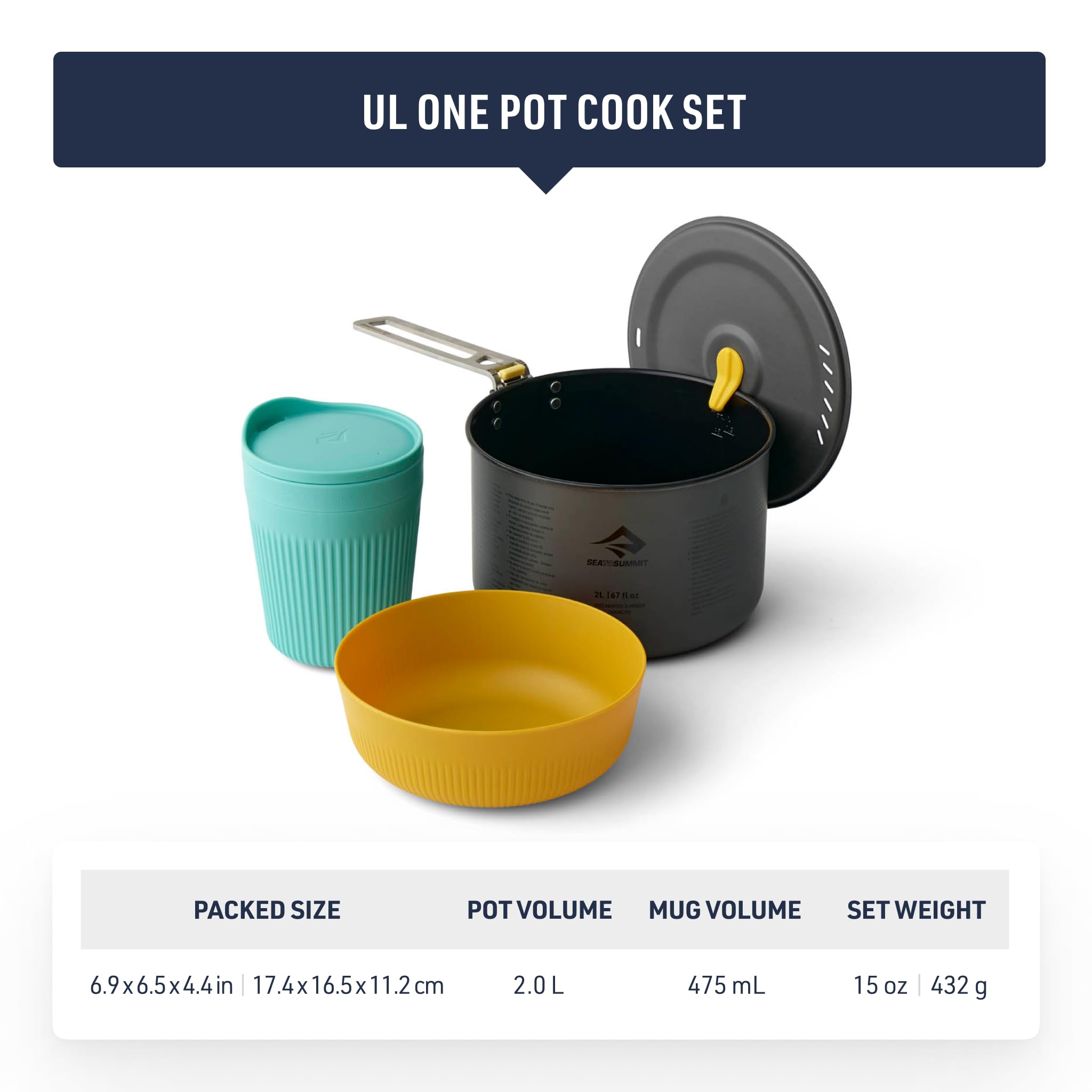 Sea to Summit Frontier UL One Pot Cook, set da 2 l, ciotola media + tazza isolata, colore: blu/giallo