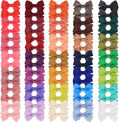 70Piece 2inch Hair Bows for Baby Girls,35colors in Pairs Grosgrain Boutique Solid Ribbon Mini Bows Alligator Clips for Newborn Girls Infants Toddlers