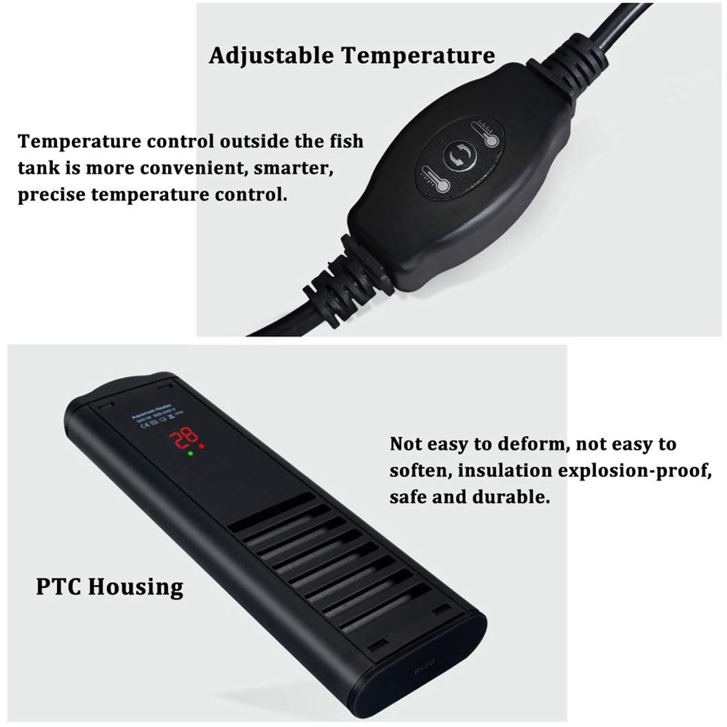 SYTH Calentador de Acuario Sumergible,PTC Calentador de pecera,con Pantalla LED de Temperatura y Controlador de Temperatura Externo, Calentador de Agua Sumergible de Ahorro de energía