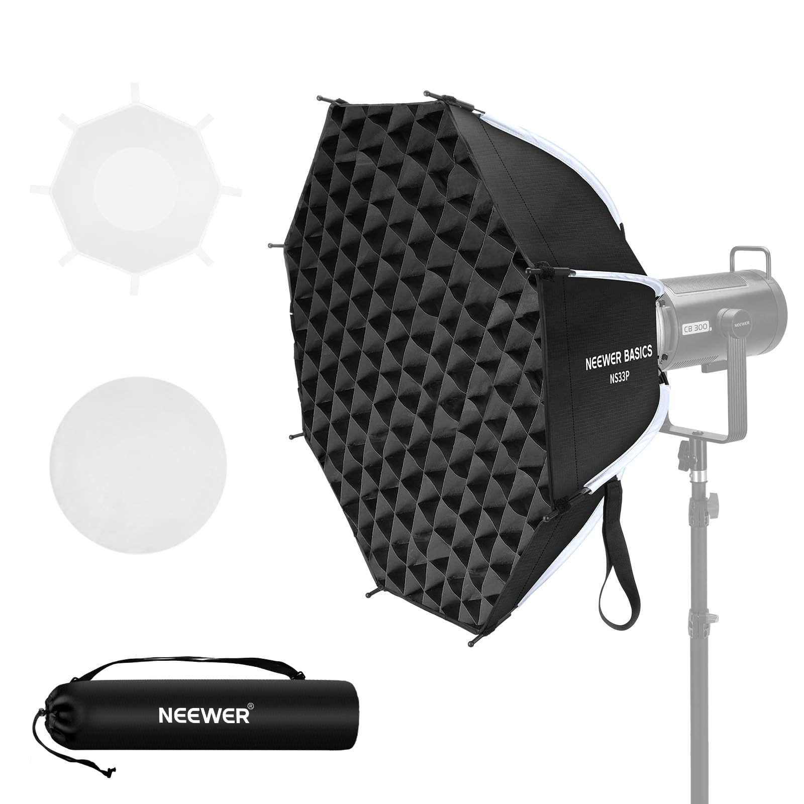 NEEWER BASICS ośmiokątny zestaw Softbox do studia fotograficznego, strumieniowe nagrywanie wideo, 25,6" / 65 cm mocowanie Bowens, szybkie zdejmowanie, siatka, dyfuzor/torba do ciągłego strumienia