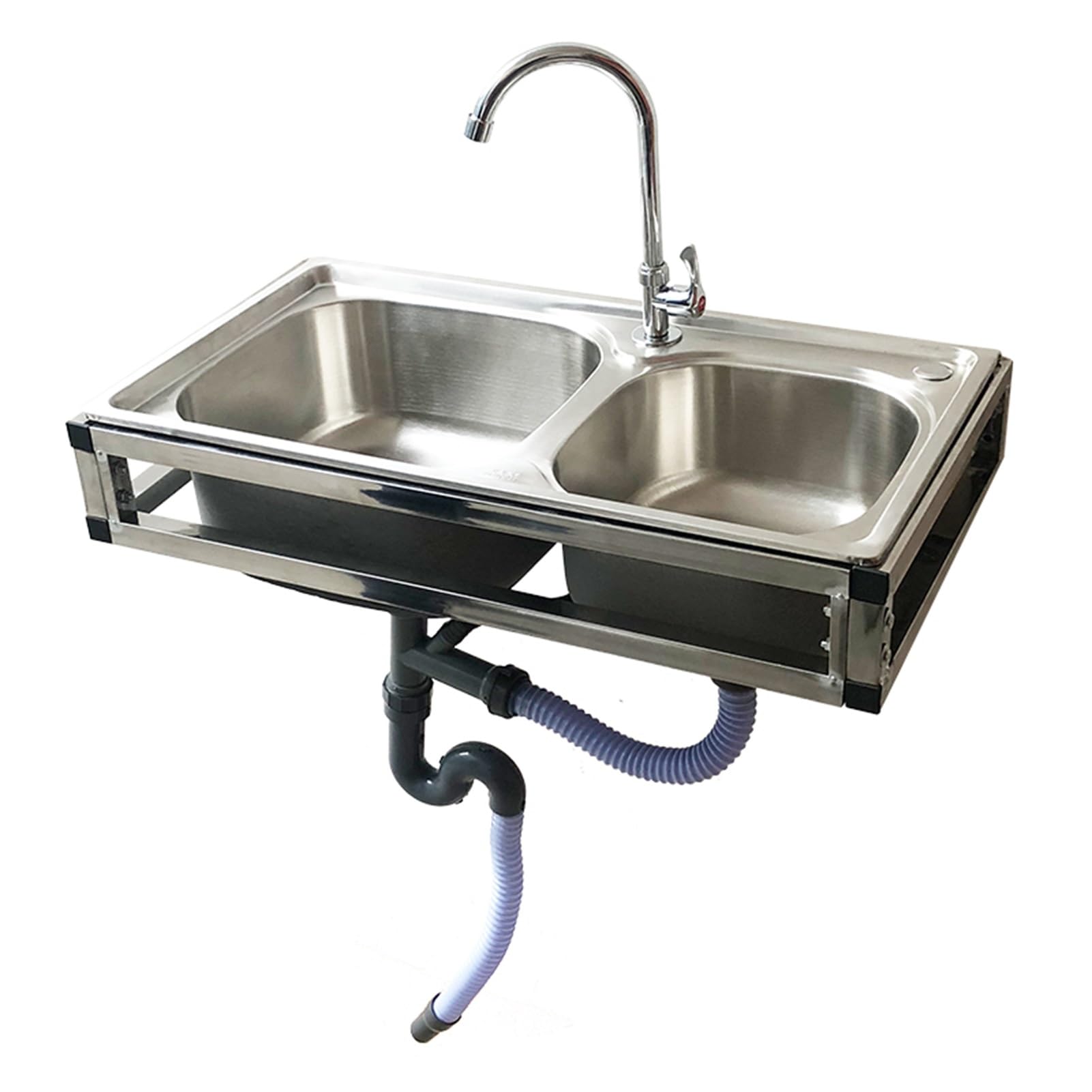 Laundry Sinks, Stainless Steel Wall Mounted Commercial Restaurant Sink, Basin with Faucet and Drain, Multipurpose Vanity Basin for Garage Restaurant Laundry Room Outdoor,Without Tap (With Single