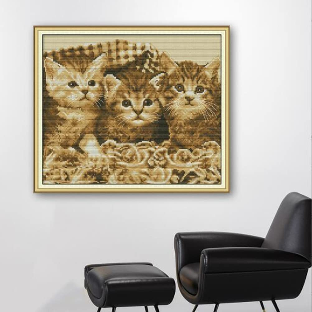 Kit Point De Croix Pré-imprimé – Motif Chat Et Citrouille – Tissu 14 Carats 37x47 Cm – Pour Débutants Et Confirmés