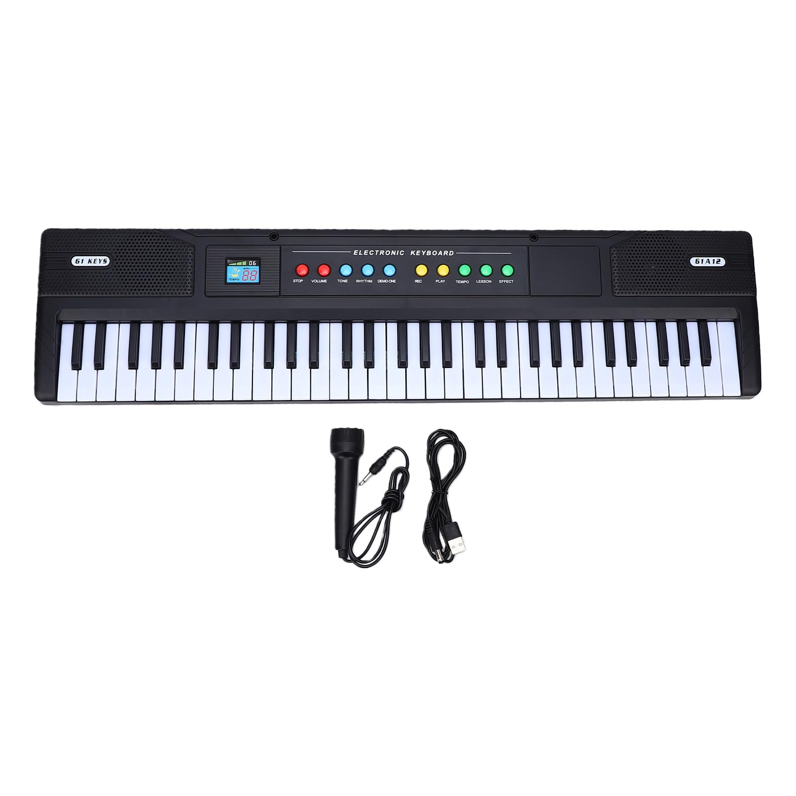 LiebeWH Pianoforte con Tastiera Elettronica a 61 Tasti, Tastiera Musicale Portatile in ABS con modalità di Insegnamento, Riproduzione di Registrazione, Microfono a 8 Toni e 16 Ritmi, per Principianti,
