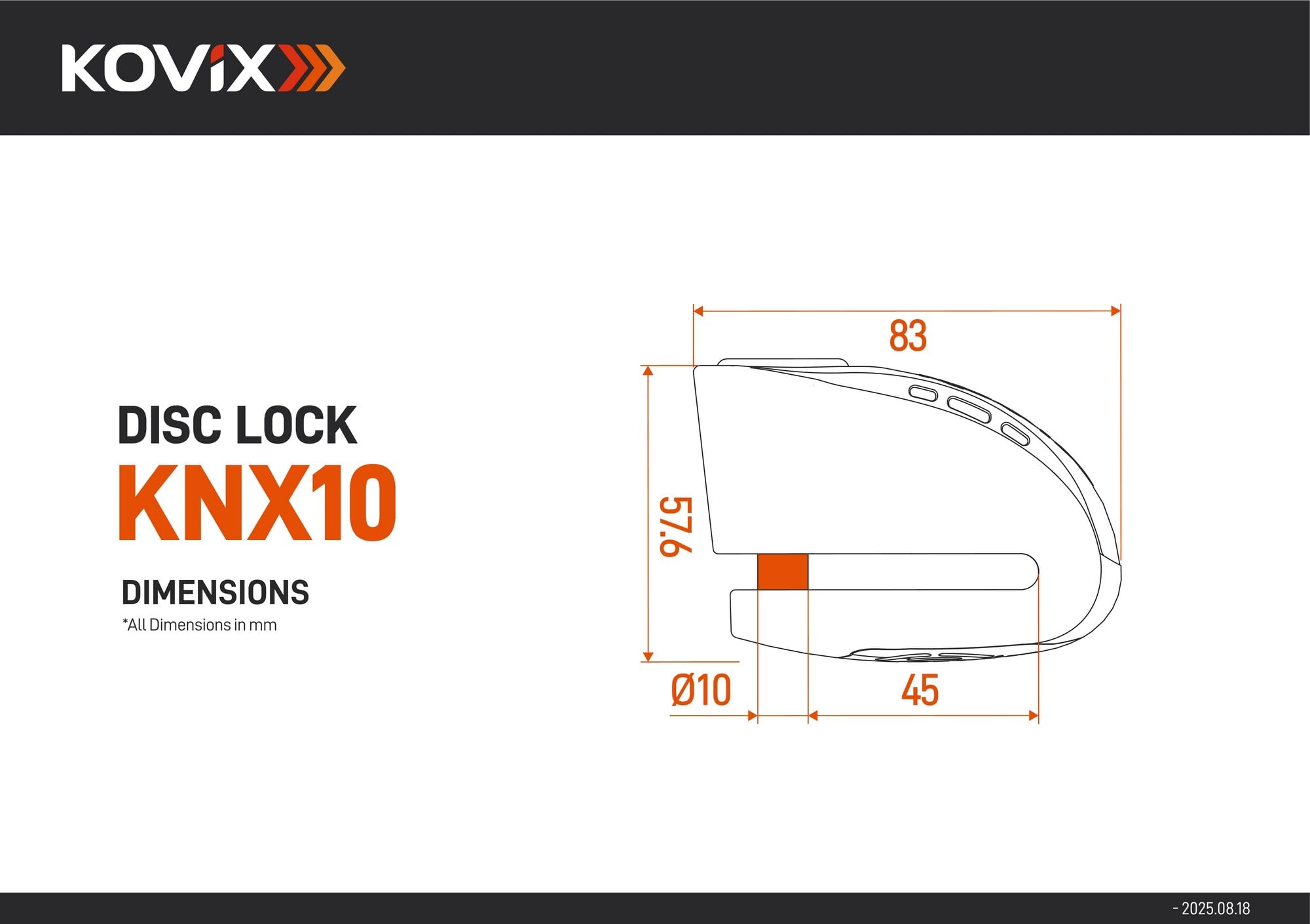 Kovix KNX10 Alarm Blocco disco freno Arancione