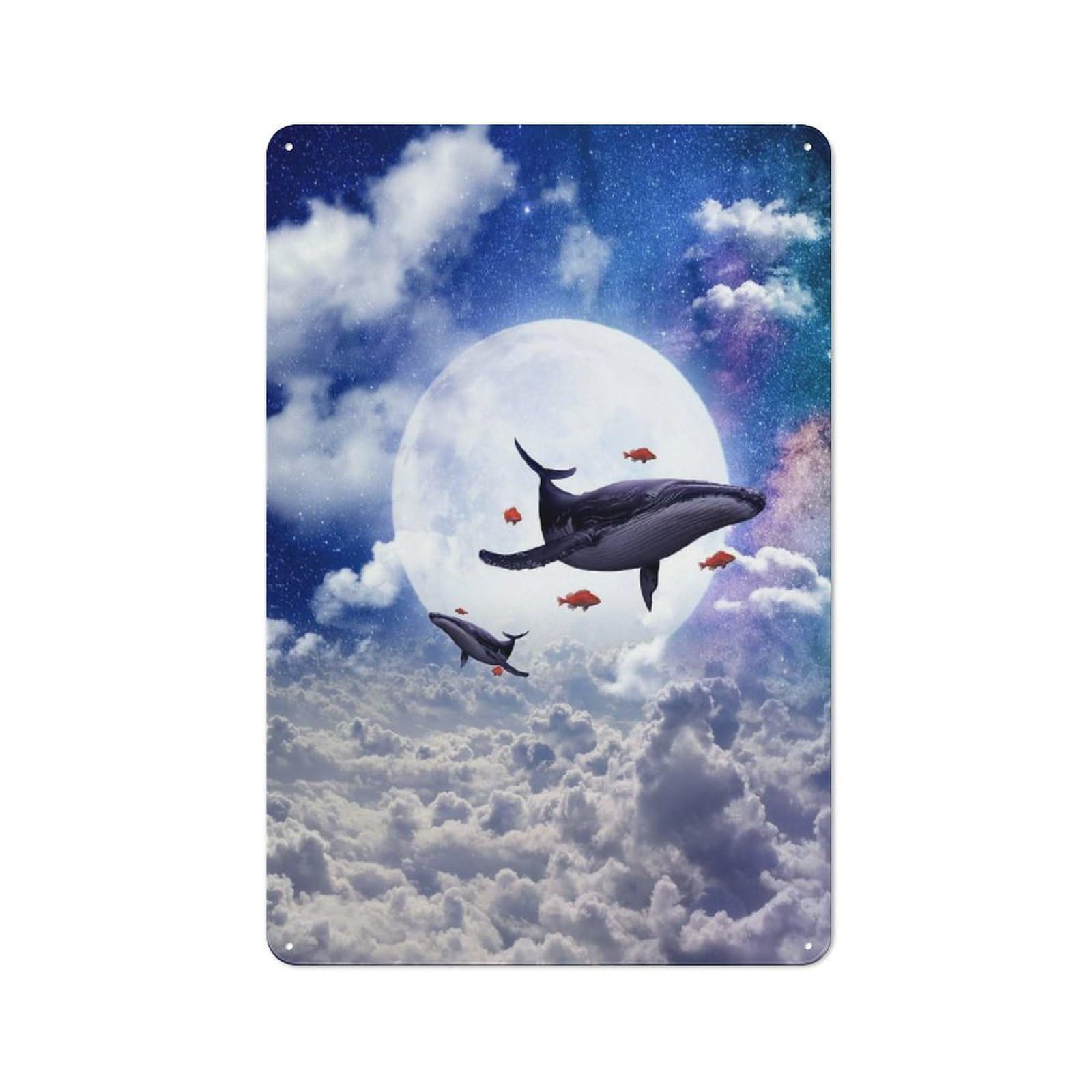 Junmoney Magical Whales In The Sky Retro Tin Sign 30X20cm For Living Room Or Hallway, Gift For Living Room Decor Lovers During The Christmas Season
